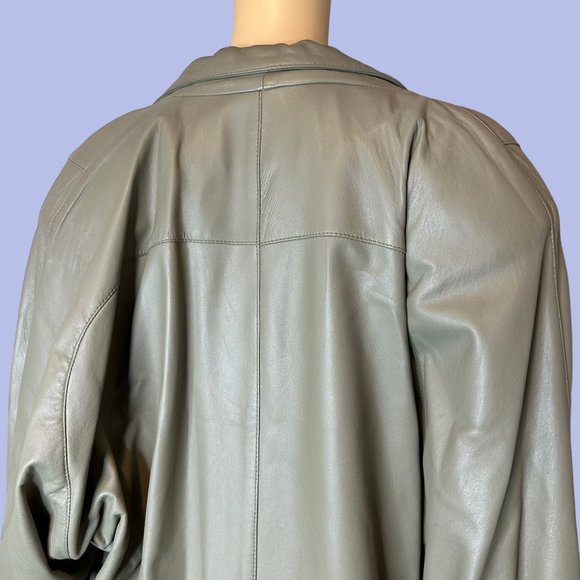 Prégo Unisex Leather Open Jackets Large L Green Collared Padded Shoulders - Picture 7 of 16